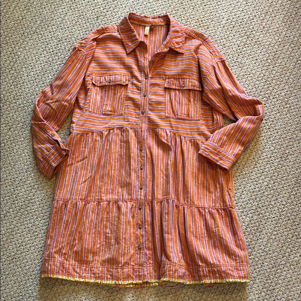 Pilcro Orange and Pink Scandi Shirt Dress